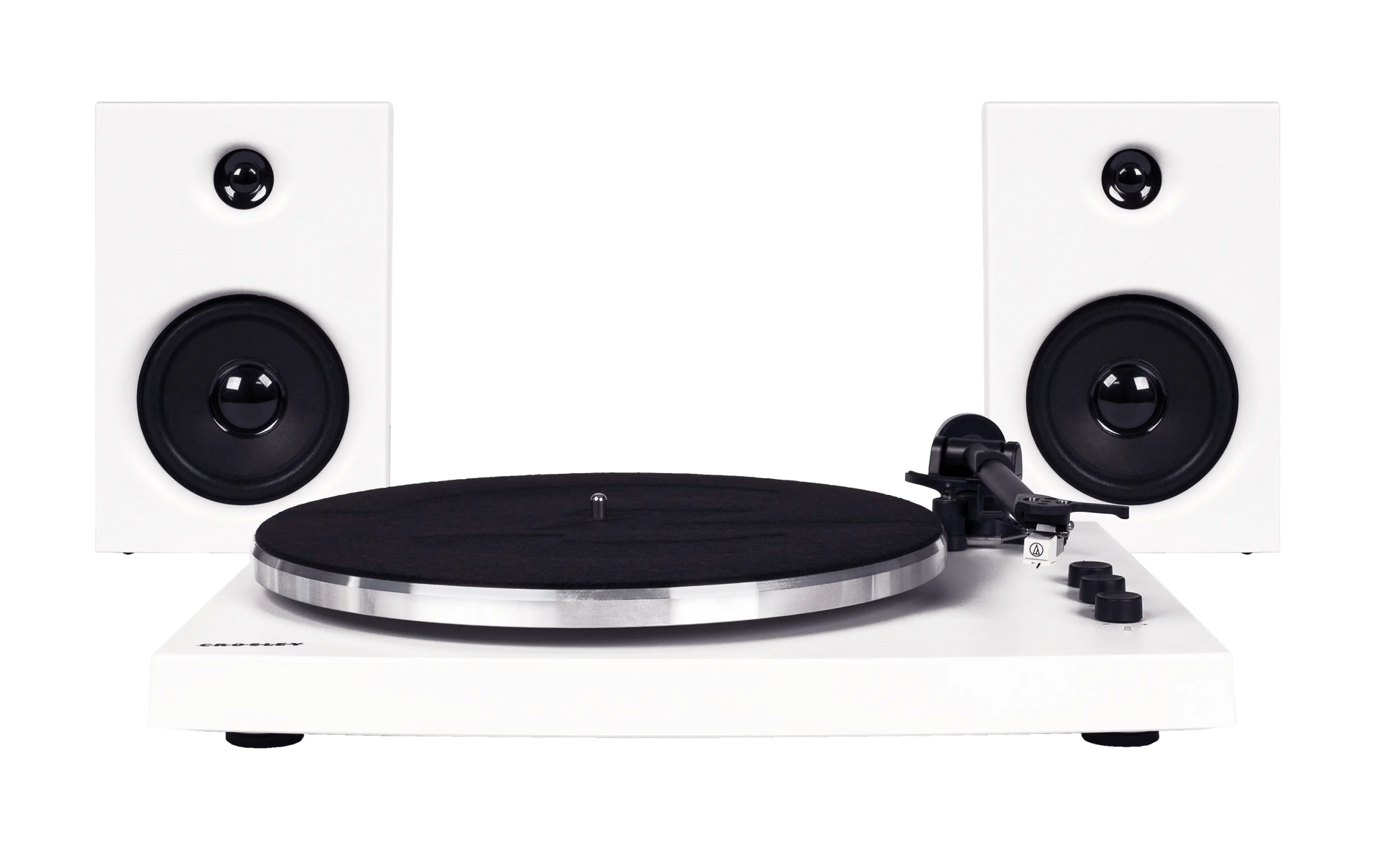 T150 record player with external speakers T150B-WH | White Crosley Radio Europe