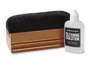 Crosley black record cleaning kit with detailed view of brush and cleaning components