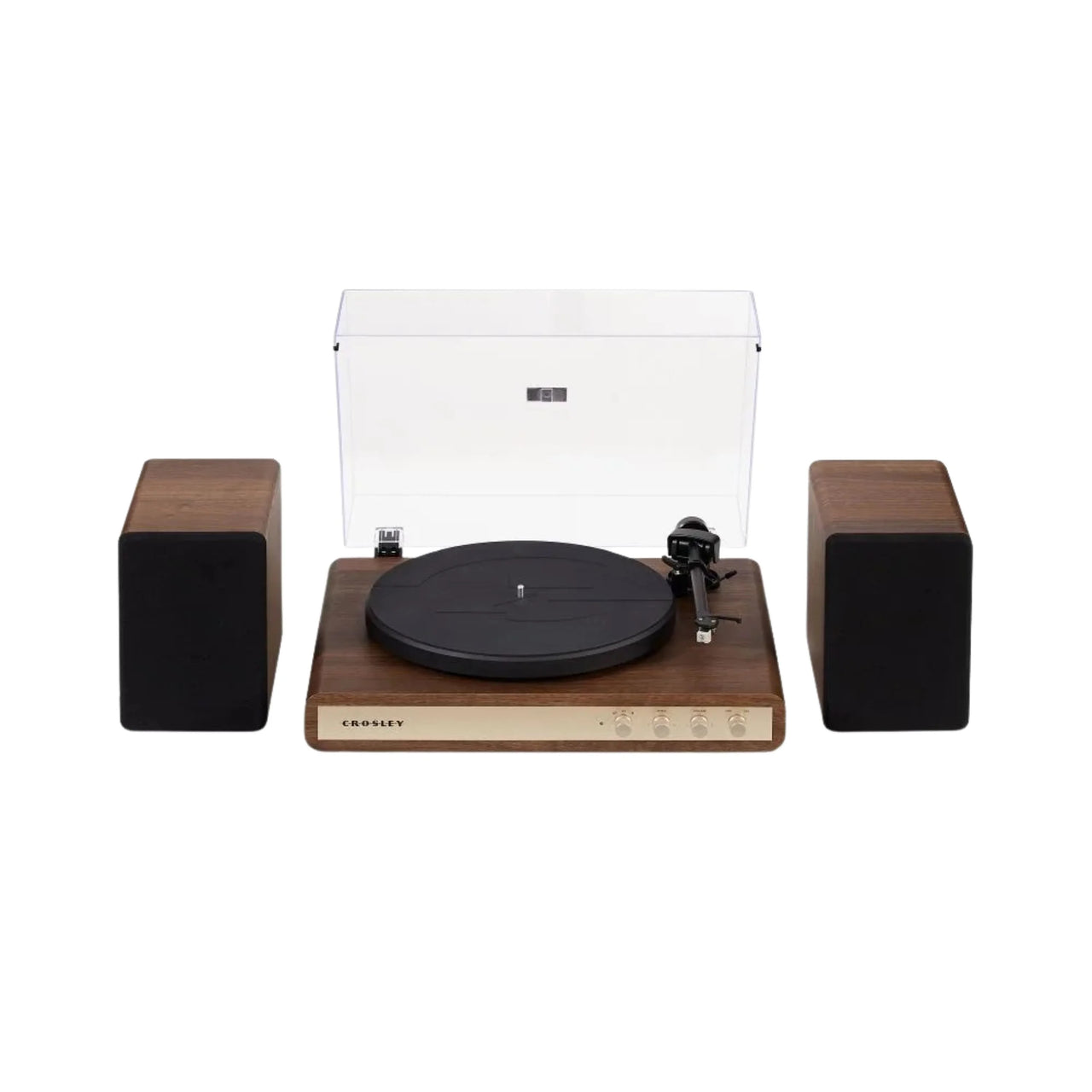 C65 Bluetooth Record Player With Speakers in Walnut and Gold