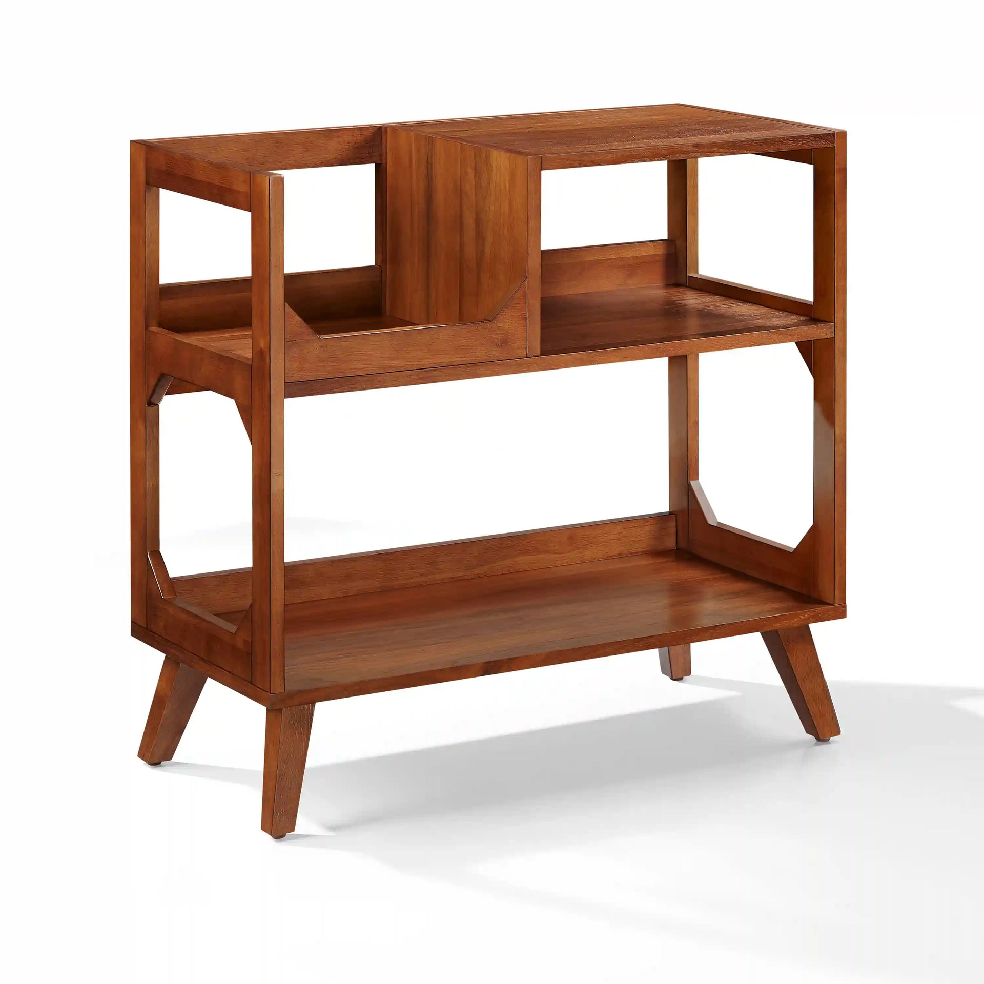 Crosley Asheville walnut medium record player stand with vinyl storage, front view