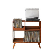 Crosley Asheville walnut record player stand with vinyl storage, front view
