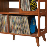 Crosley Asheville walnut record player stand with vinyl storage compartment, detail view