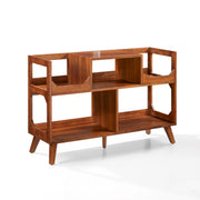 Crosley Asheville walnut record player stand with vinyl storage, front view