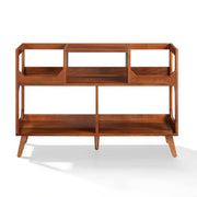 Crosley Asheville walnut record player stand with vinyl storage, front view