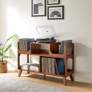 Crosley Asheville walnut record player stand with vinyl storage, front view