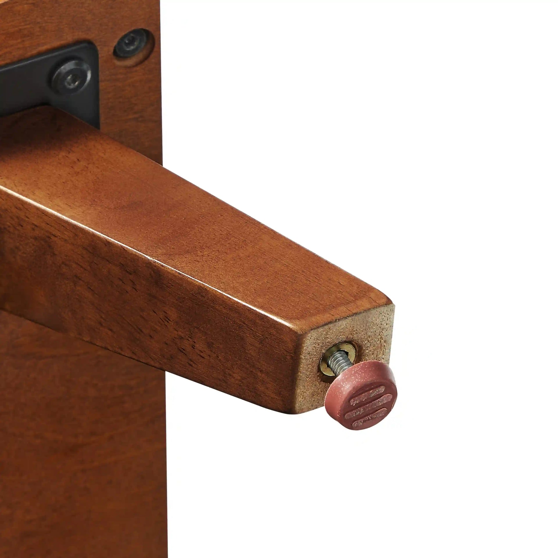 Crosley Asheville walnut record player stand with vinyl storage, detail view showing wood grain and construction