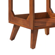 Crosley Asheville walnut record player stand with vinyl storage compartment, detail view