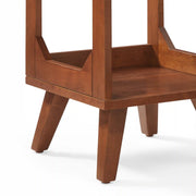 Crosley Asheville Small Vinyl Record Storage Stand in Walnut finish, detail view showing wood construction
