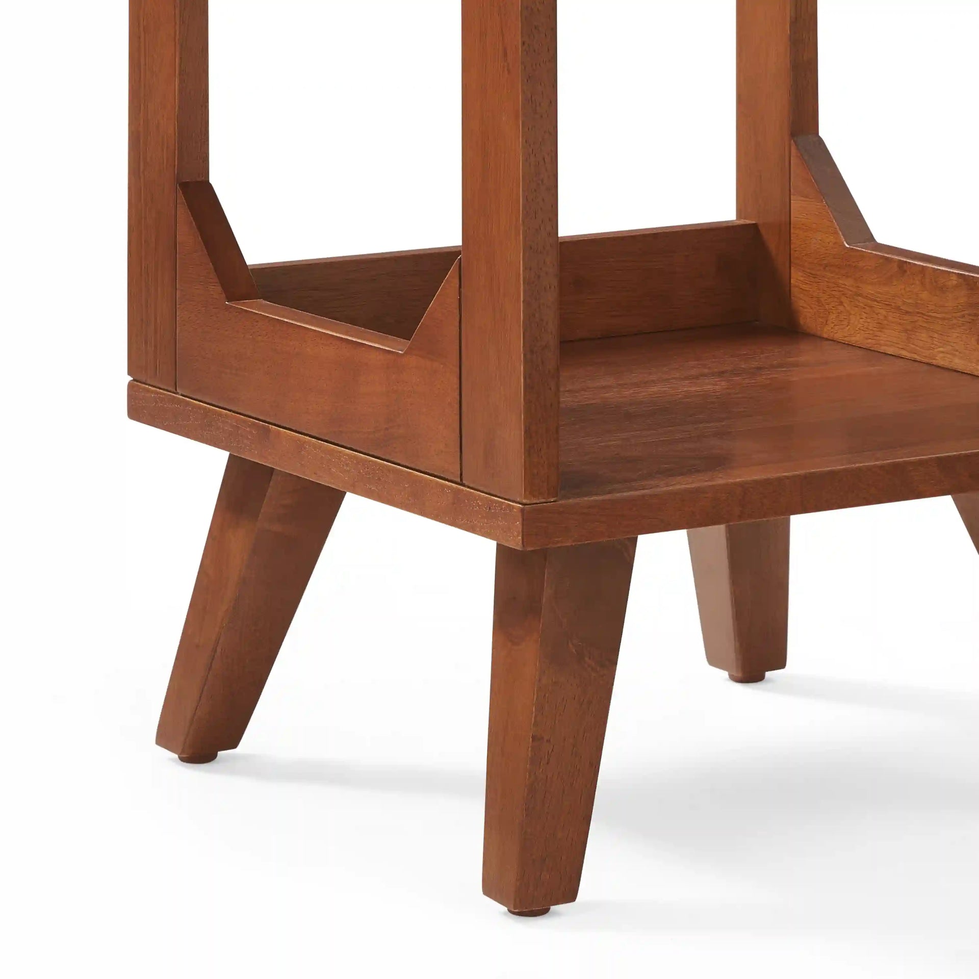 Crosley Asheville Small Vinyl Record Storage Stand in Walnut finish, detail view showing wood construction