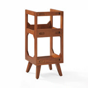 Crosley Asheville small walnut vinyl record storage stand with front-facing view showing wood construction and record slots.