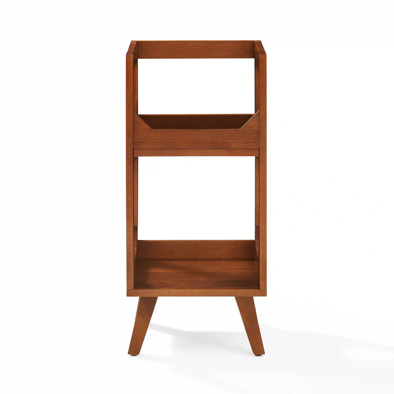 Crosley Asheville Small Vinyl Record Storage Stand in walnut finish, front view
