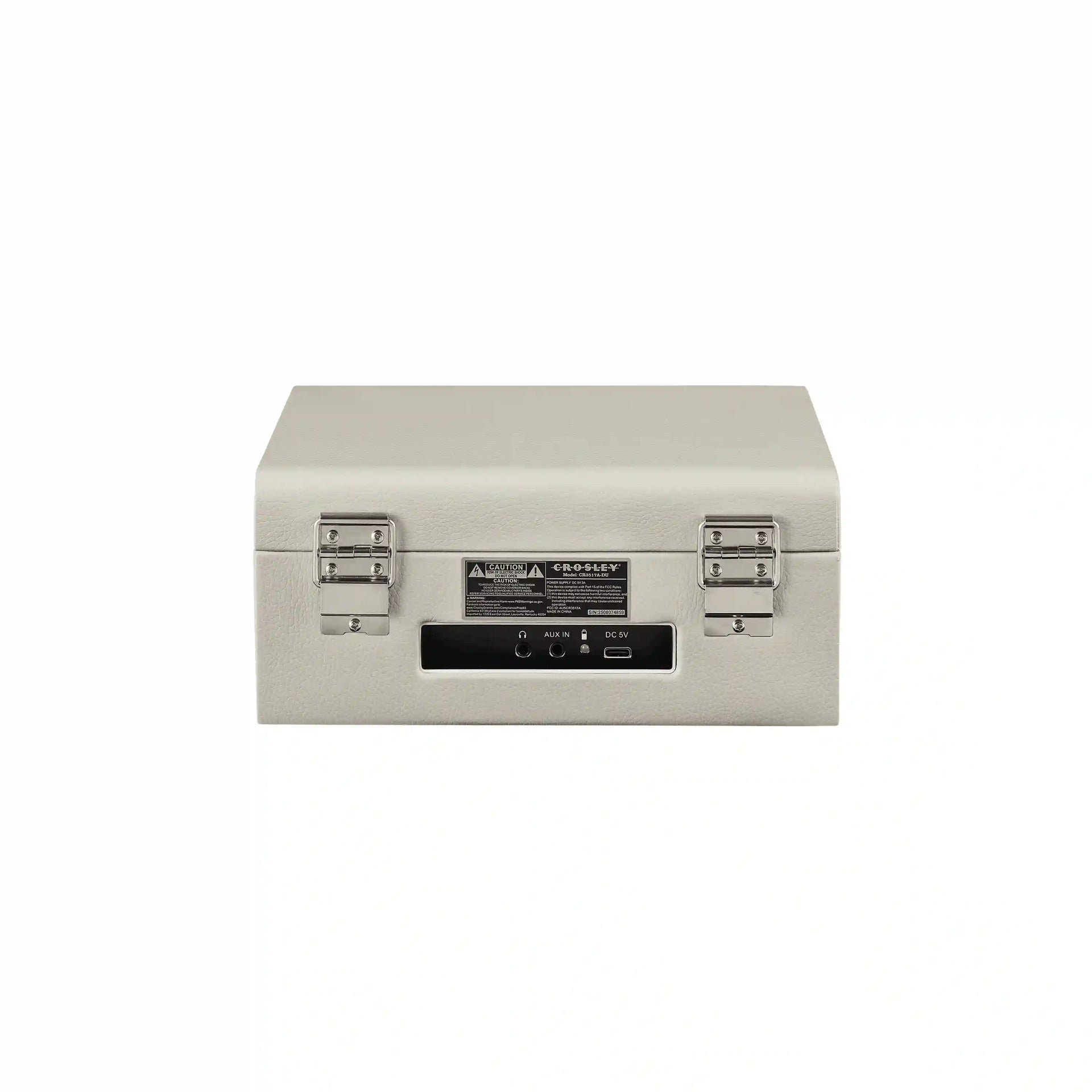 Crosley Voyager CD player with Bluetooth and FM radio in dune color, back view showing ports and connections