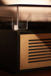 Crosley Miles Bluetooth Record Player in black, detail view of turntable components