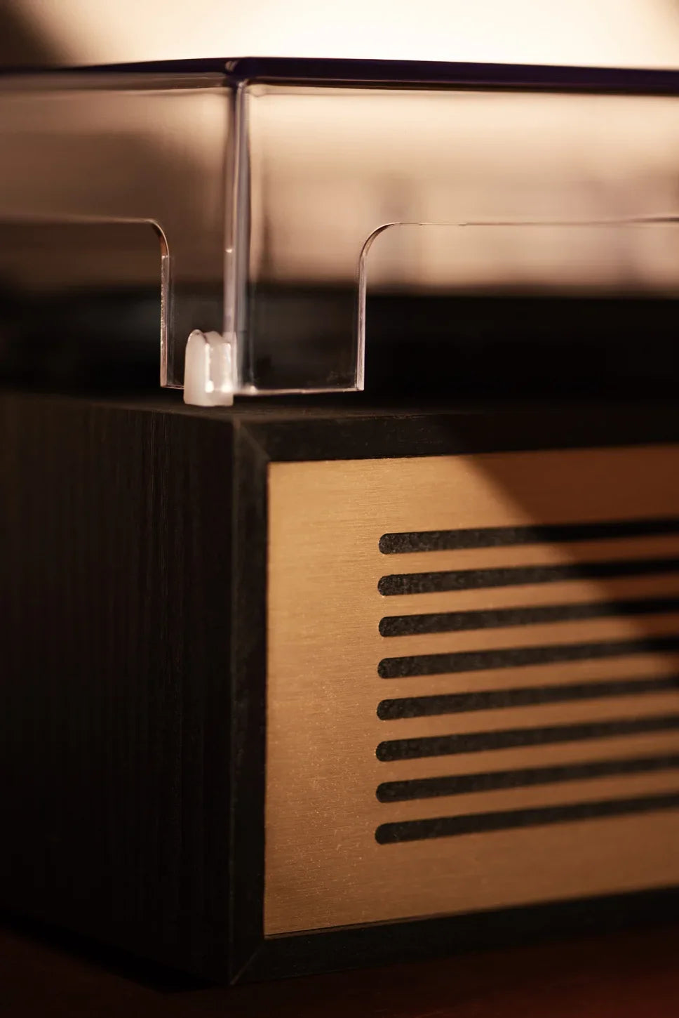 Crosley Miles Bluetooth Record Player in black, detail view of turntable components