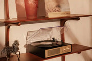 Crosley Miles black Bluetooth record player displayed in lifestyle setting