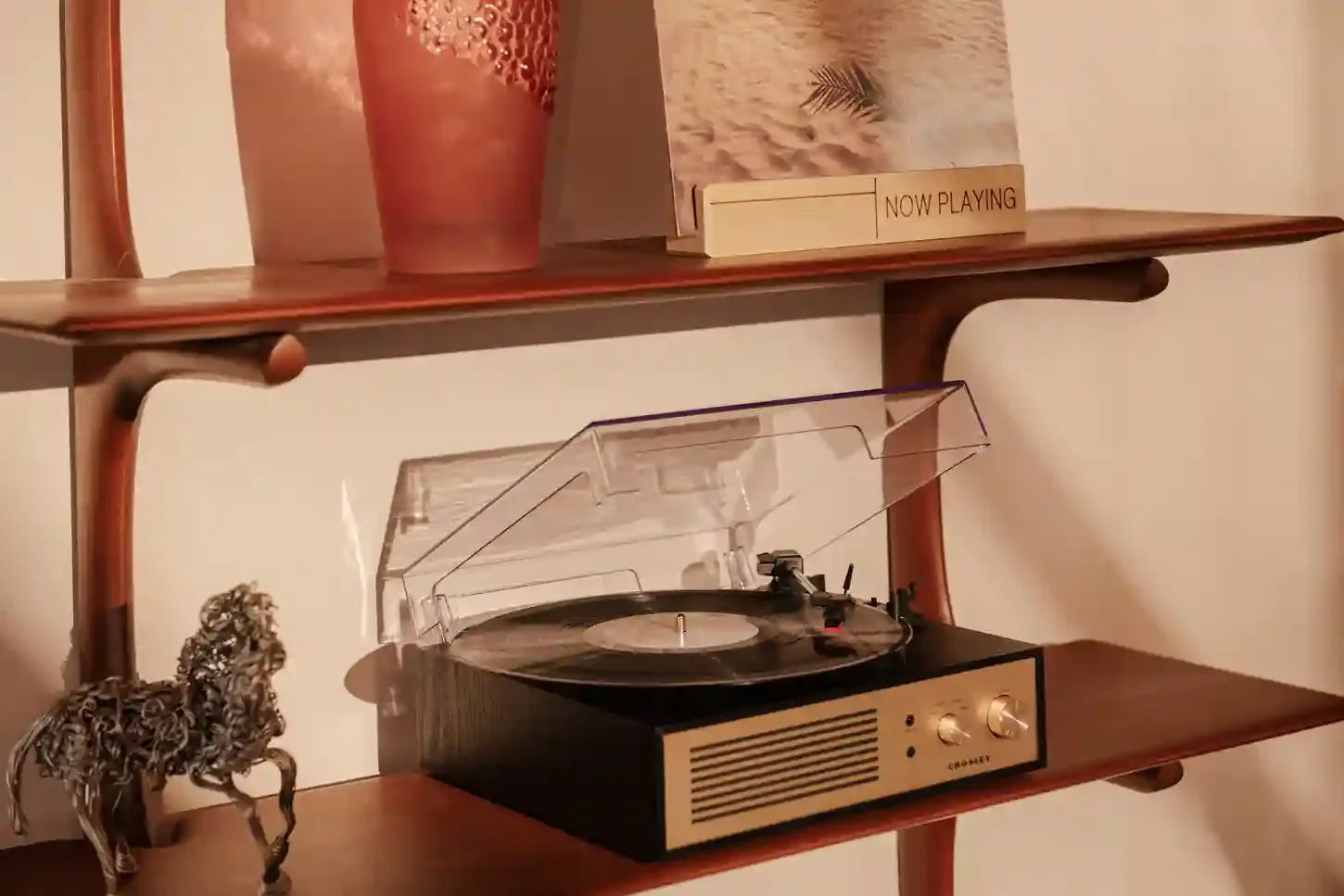 Crosley Miles black Bluetooth record player displayed in lifestyle setting
