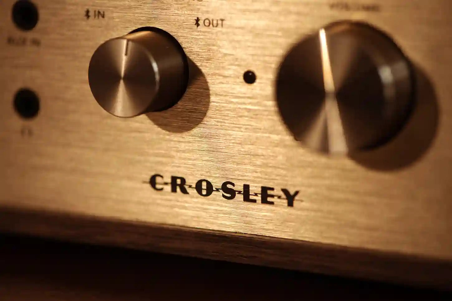 Crosley Miles Bluetooth Record Player in walnut finish showing wood grain detail