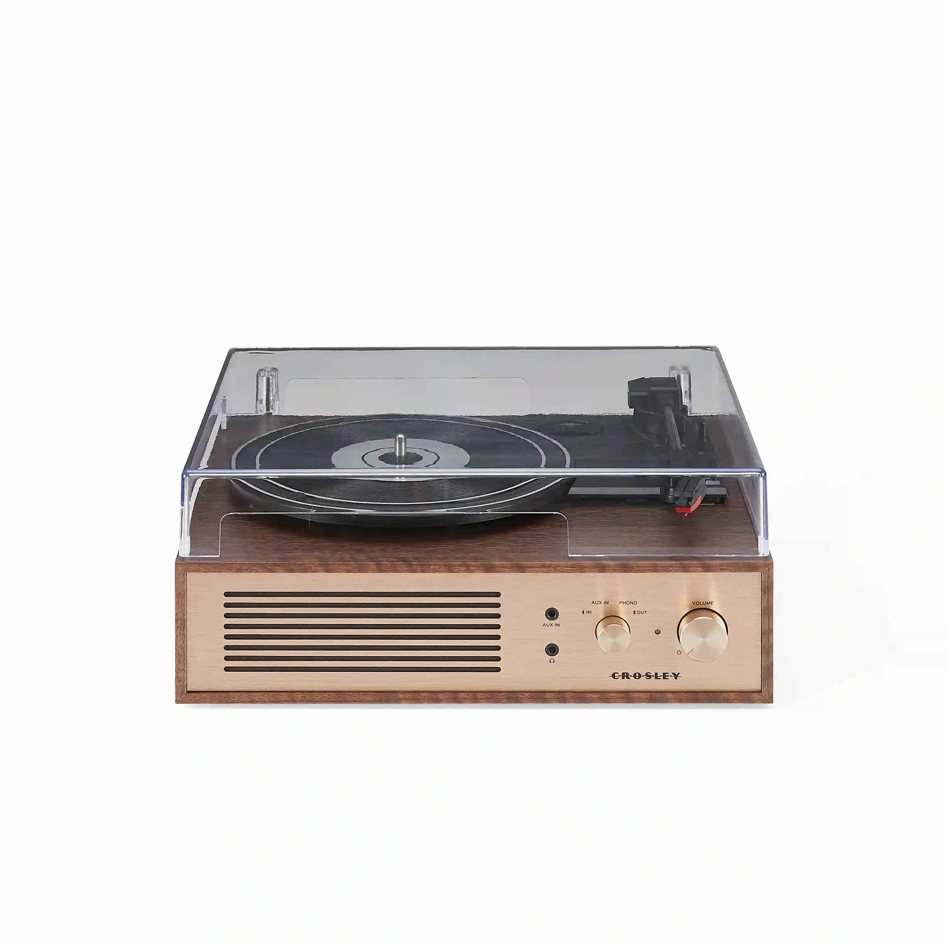 Crosley Miles Bluetooth Record Player in Walnut finish, front view