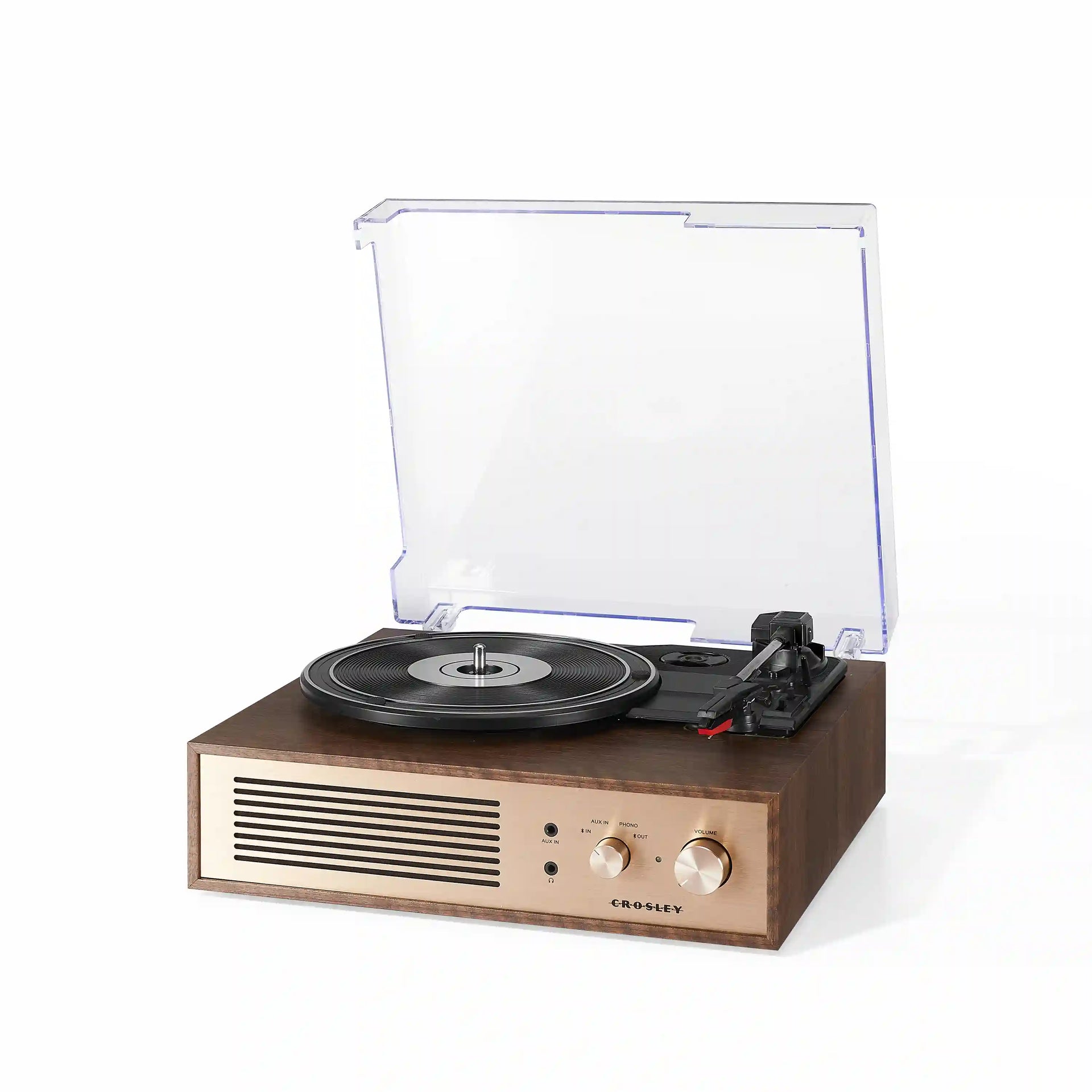 Crosley Miles Bluetooth Record Player in walnut finish, front view