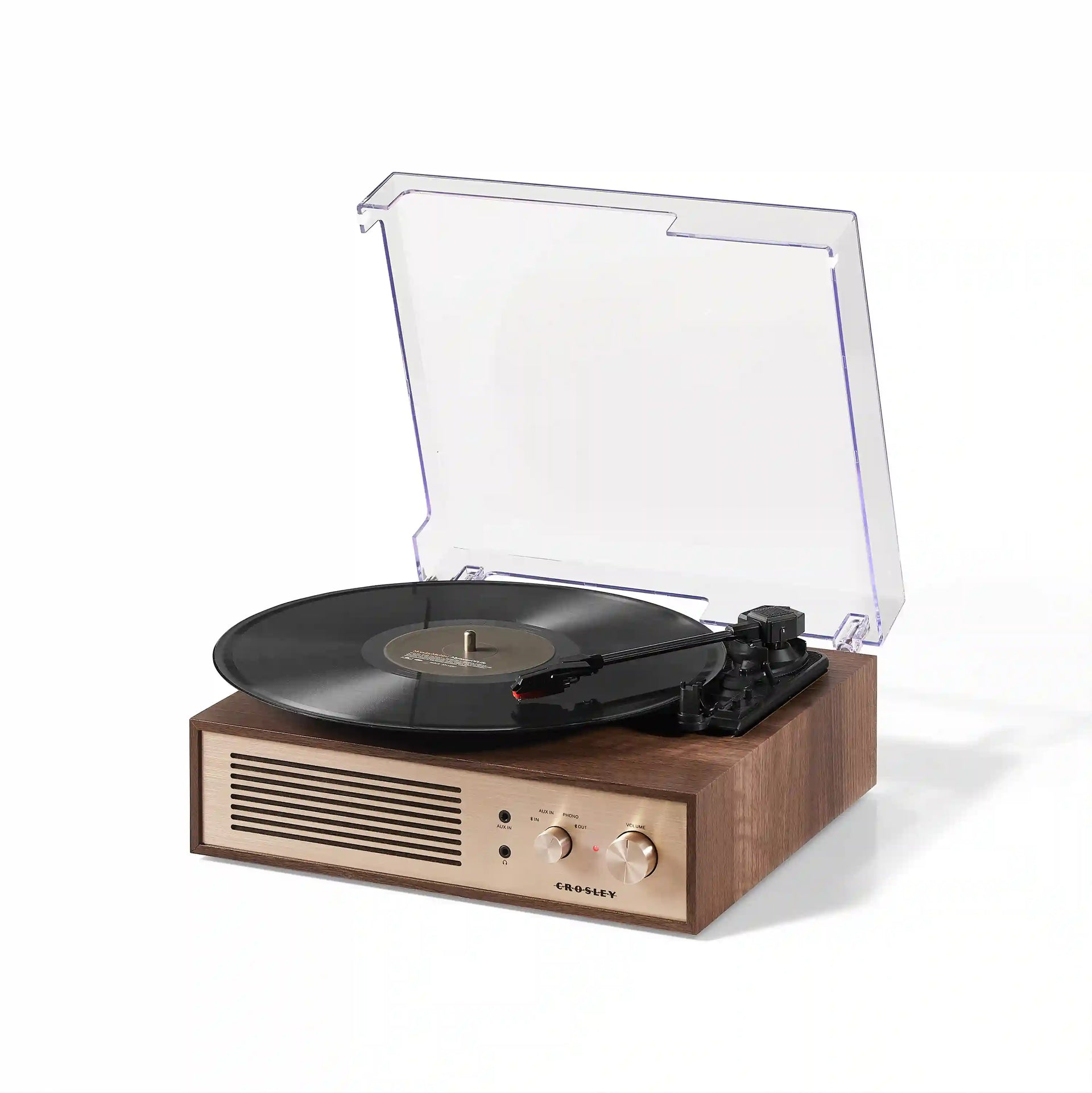 Crosley Miles Bluetooth Record Player in walnut finish, front view