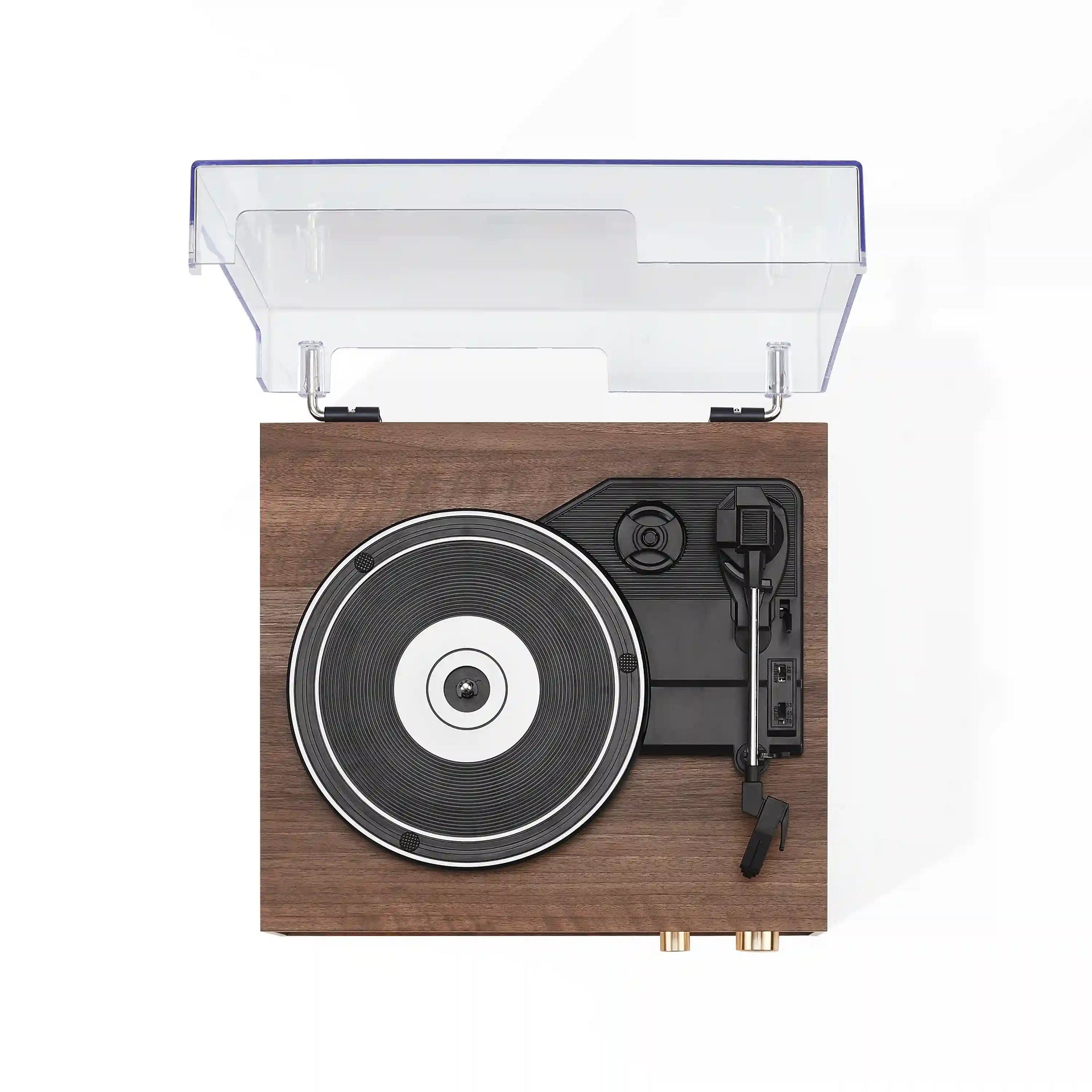 Crosley Miles Bluetooth Record Player in walnut finish, top view