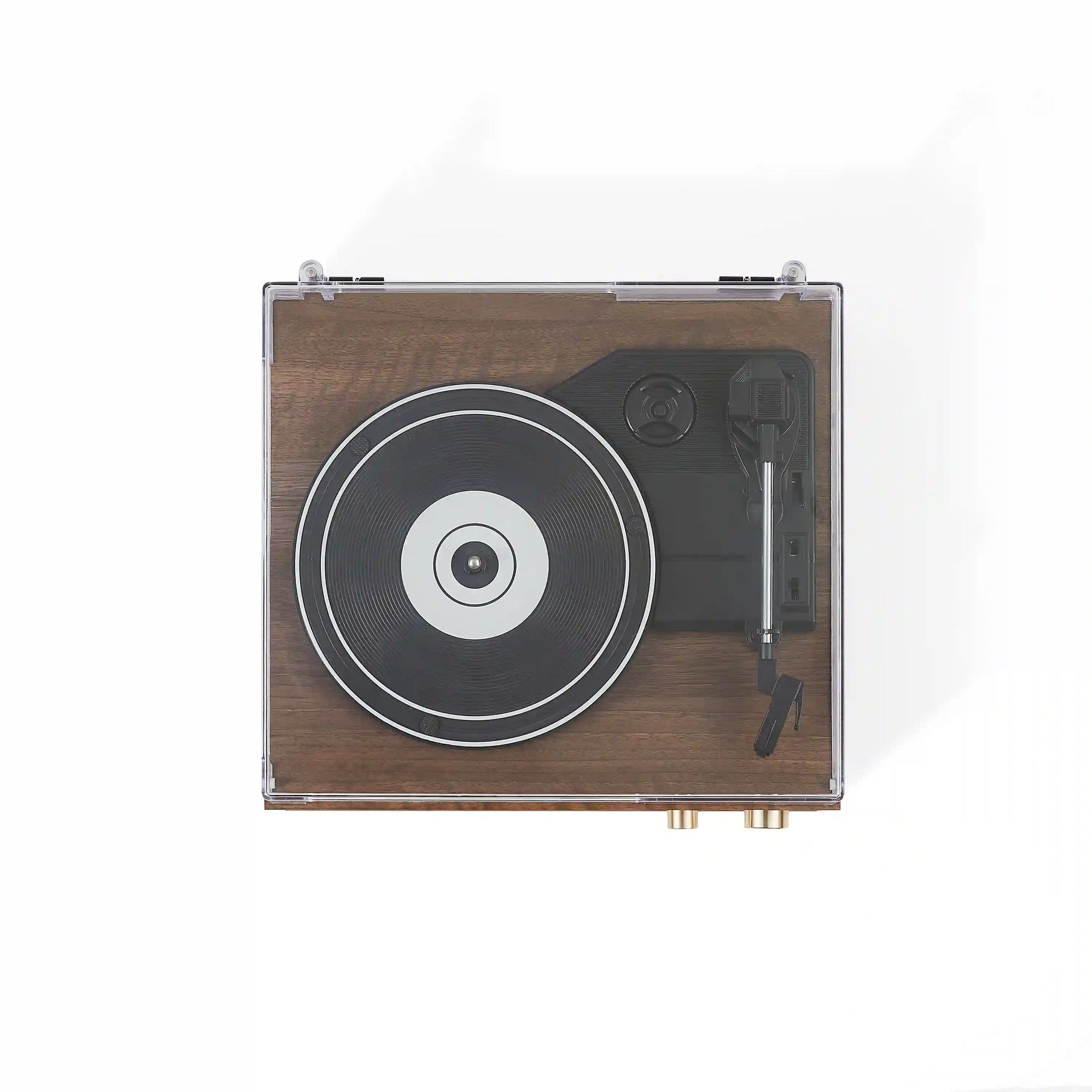 Crosley Miles Bluetooth Record Player in Walnut finish, top view showing turntable and control panel