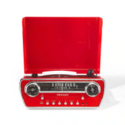 Crosley Powel 7-In-1 red record player shown from front view