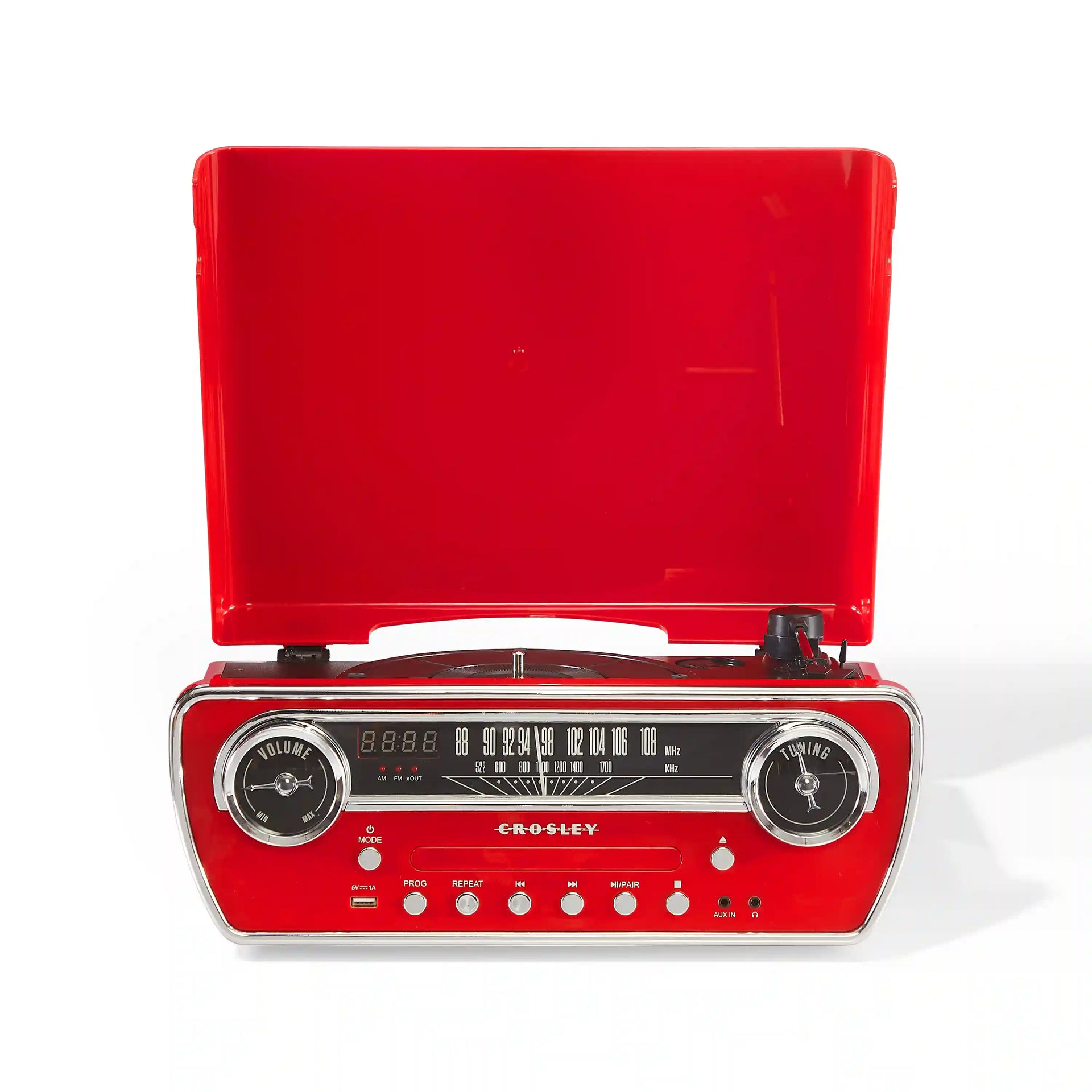 Crosley Powel 7-In-1 red record player shown from front view