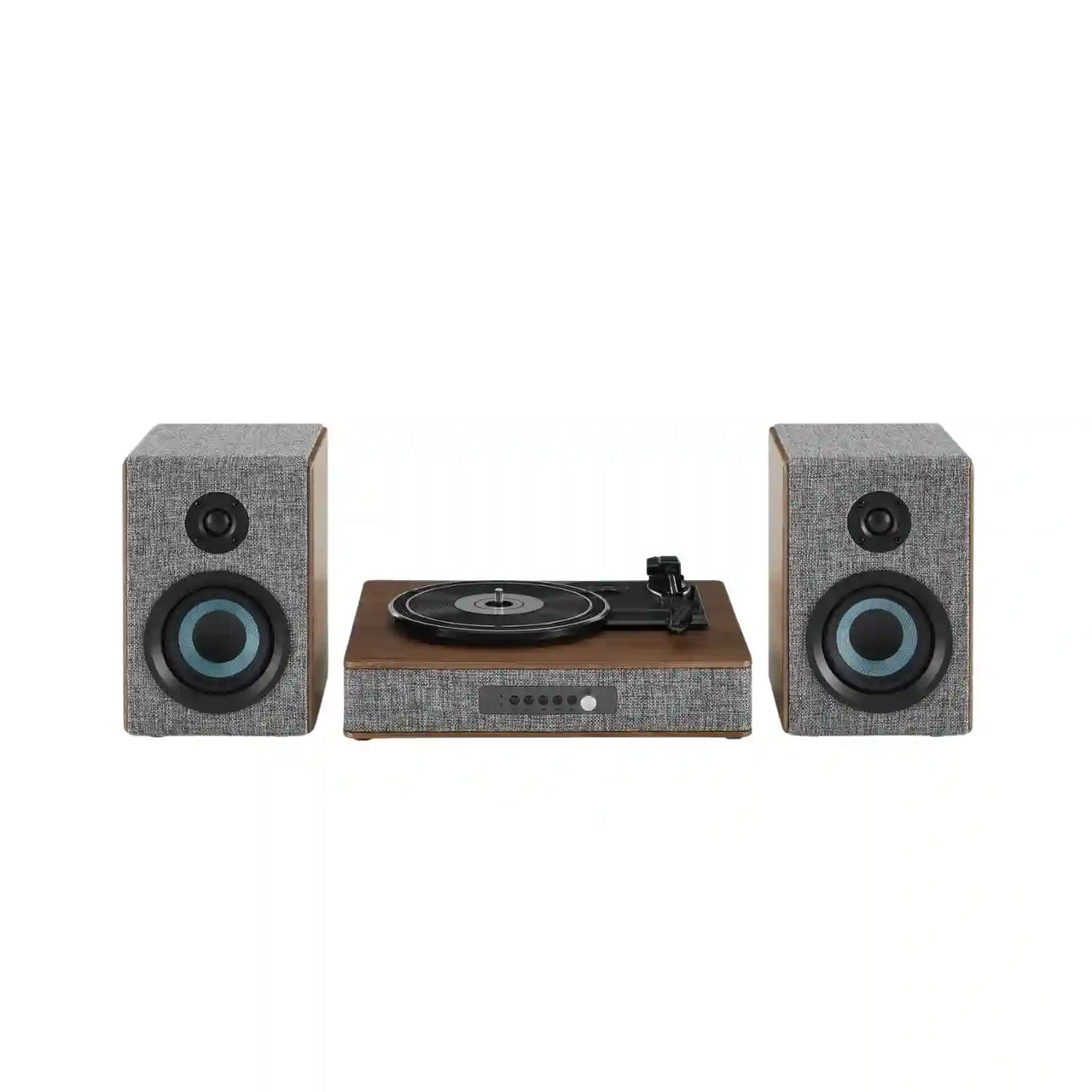 Aria Bluetooth Record Player With Speakers in Walnut and Grey