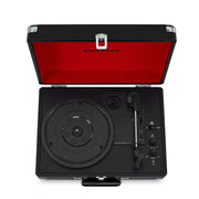 Crosley Cruiser Plus Bluetooth record player in black, top view showing turntable and controls