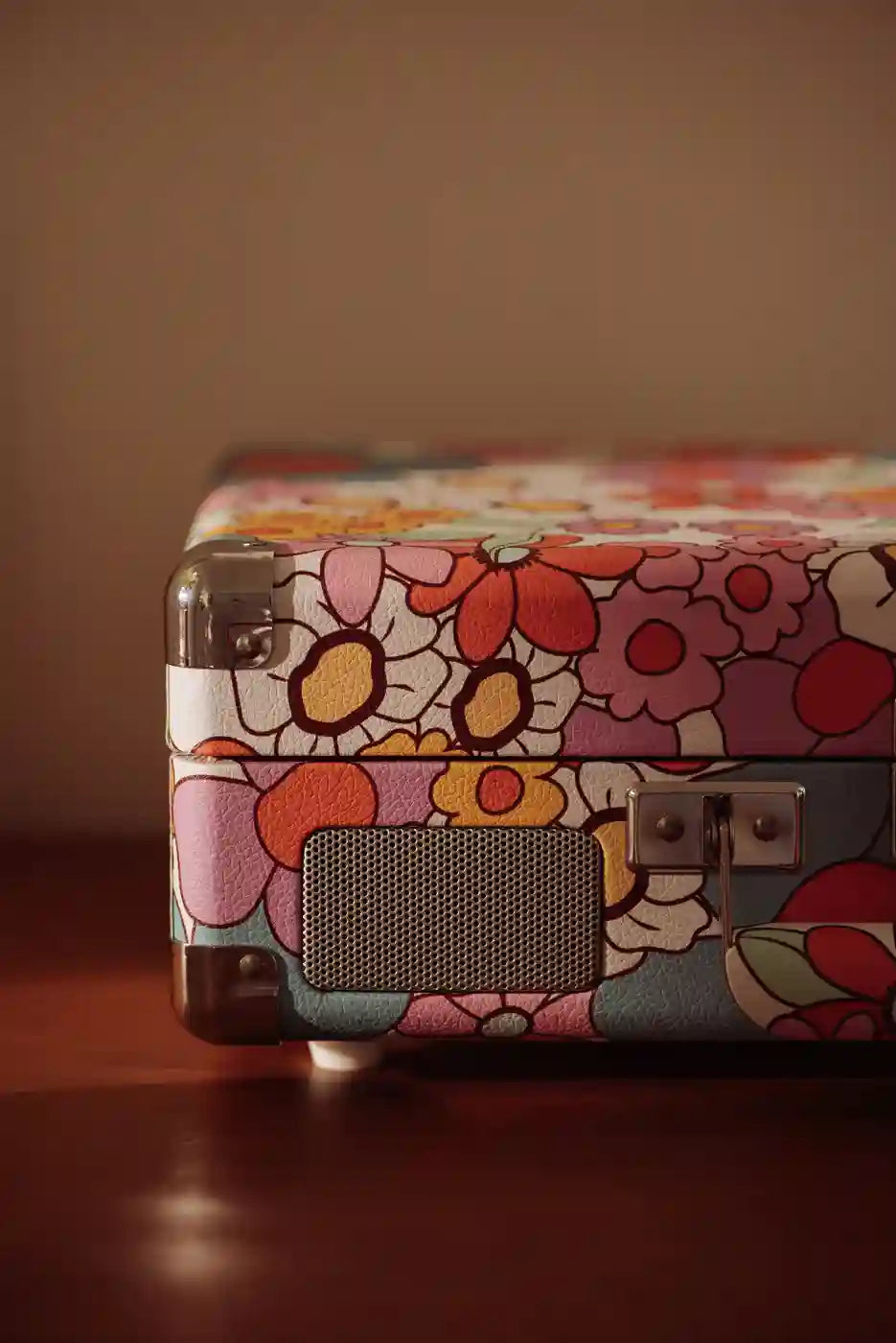 Crosley Cruiser Plus Bluetooth Record Player in floral pattern, detail view
