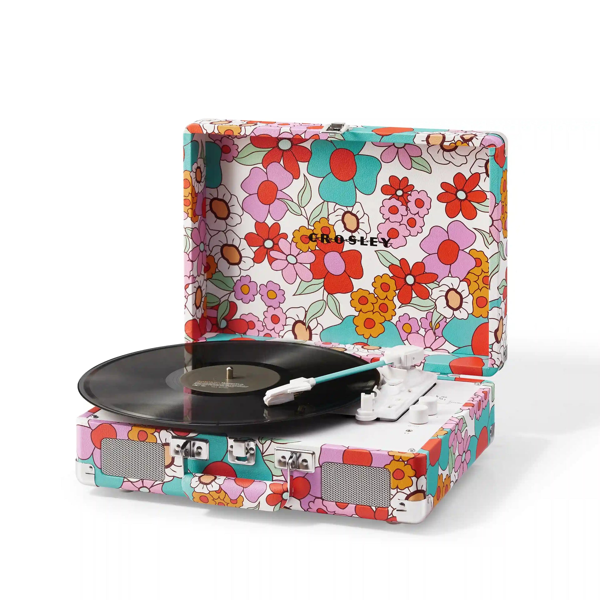 Crosley Cruiser Plus Bluetooth Record Player in floral pattern, front view