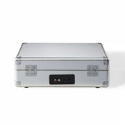 Crosley Cruiser Plus Bluetooth record player in silver, back view showing connections and controls