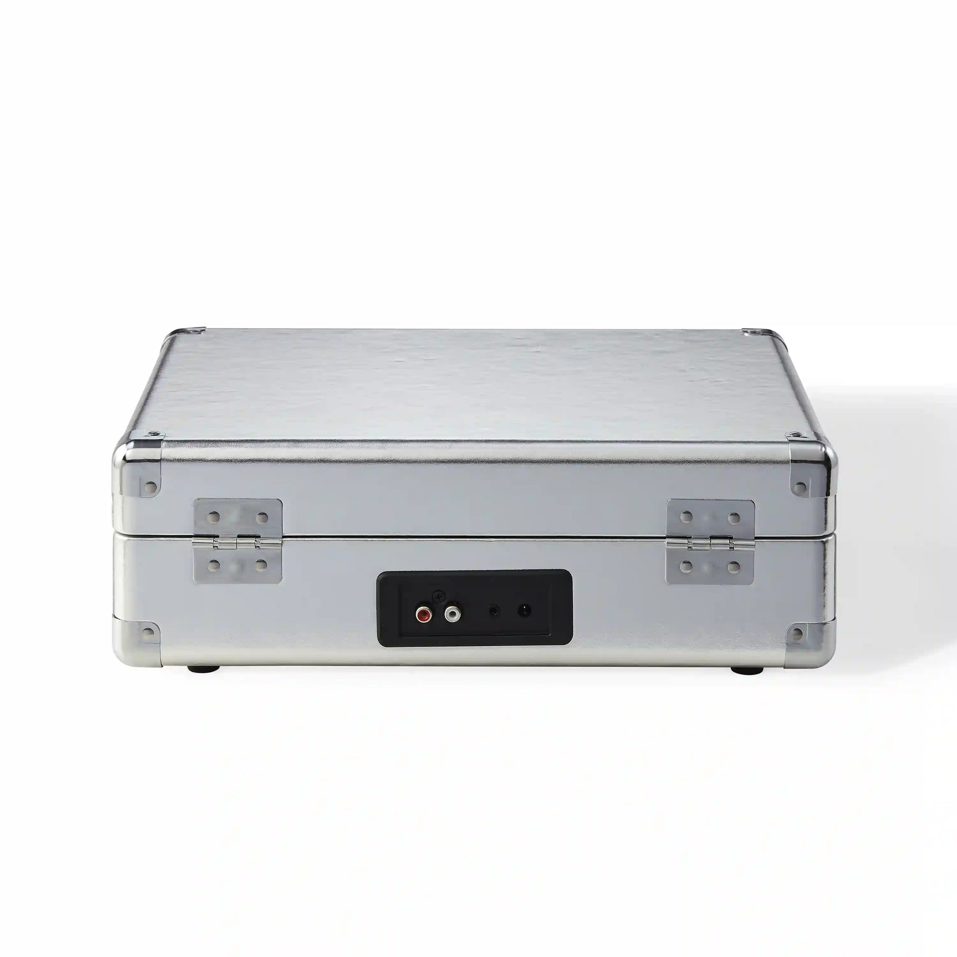 Crosley Cruiser Plus Bluetooth record player in silver, back view showing connections and controls
