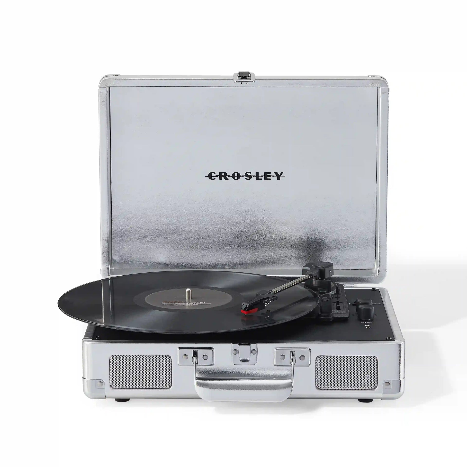 Crosley Cruiser Plus Bluetooth record player in silver, front view