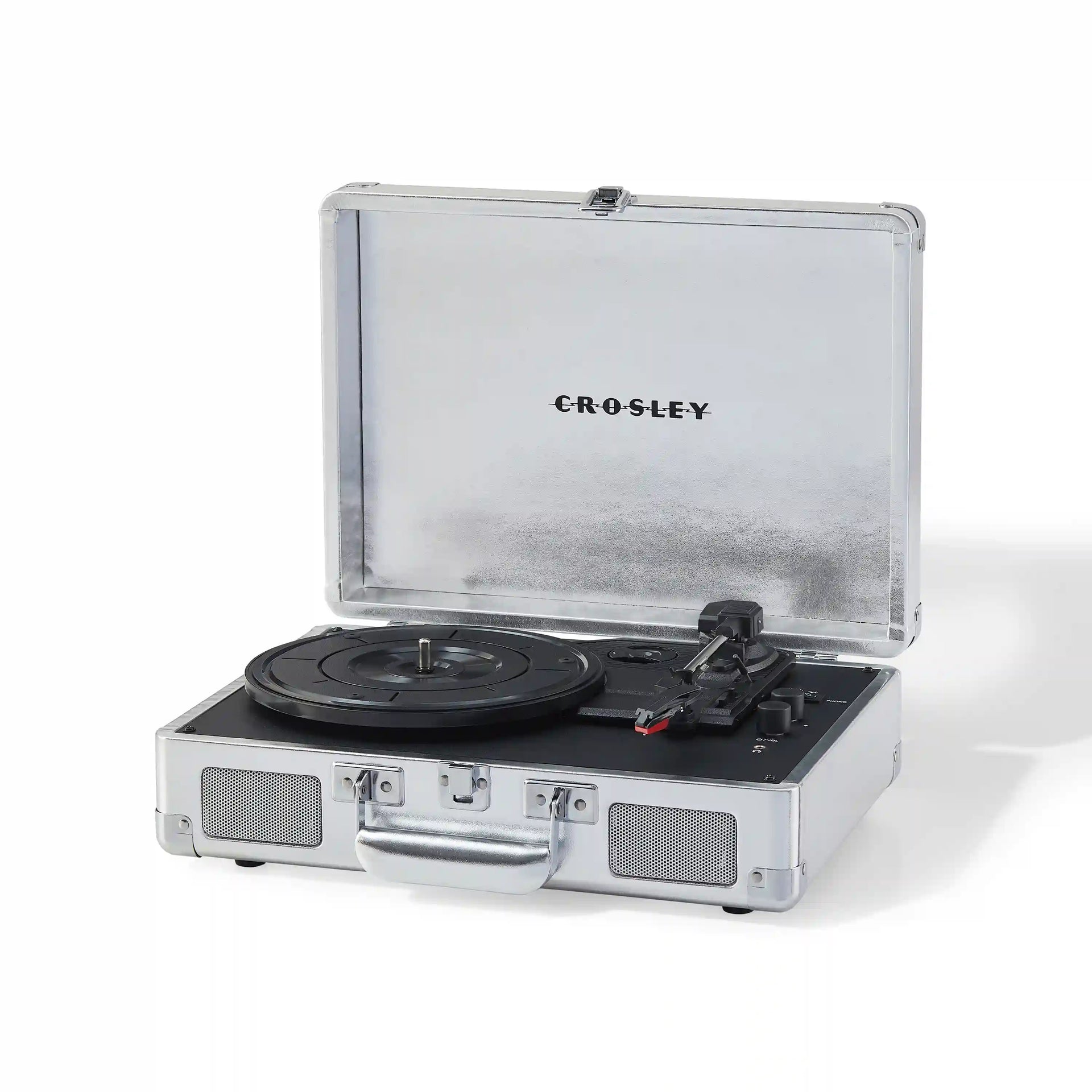 Crosley Cruiser Plus Bluetooth Record Player in silver, front view