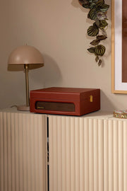 Crosley Voyager Bluetooth Record Player in burgundy, lifestye