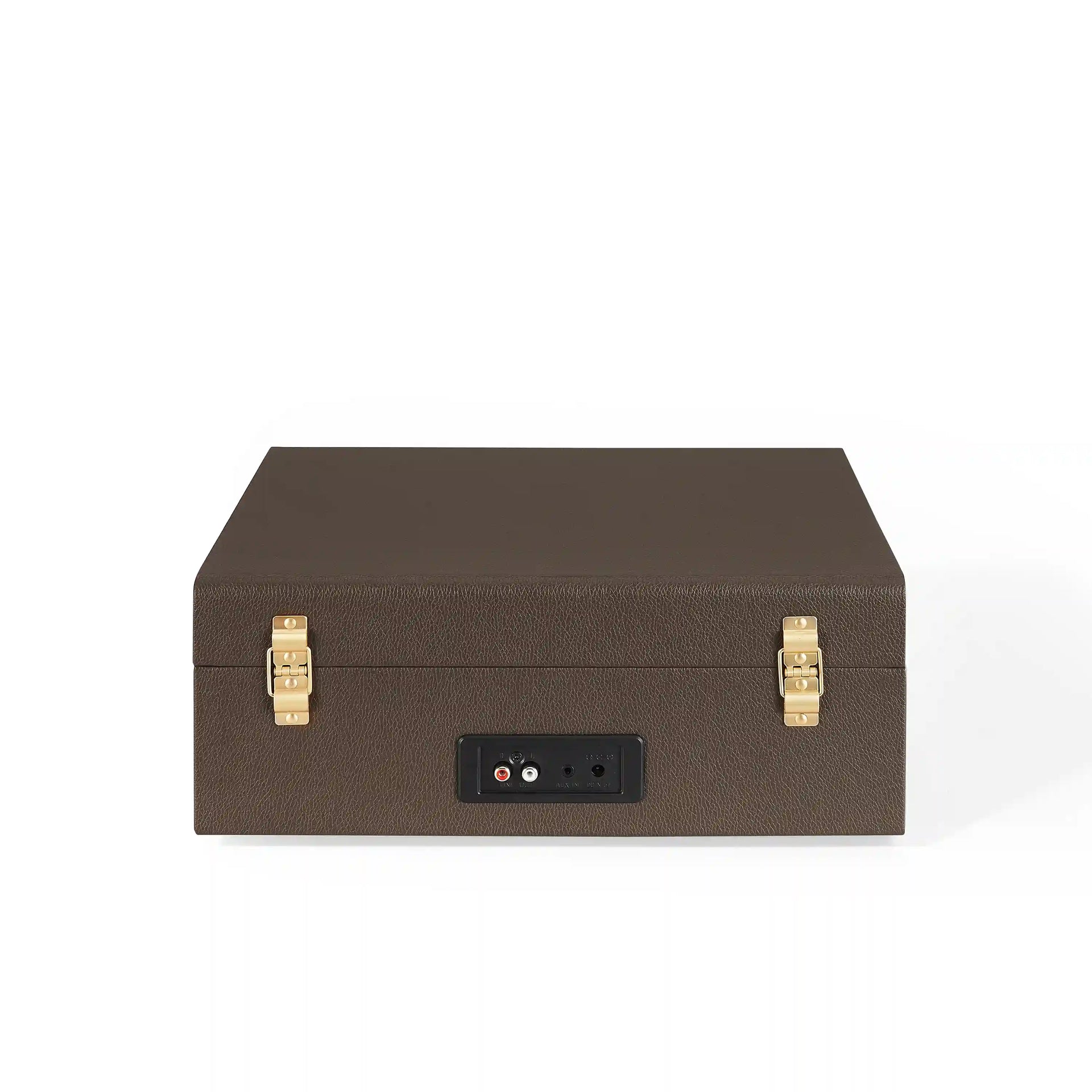 Crosley Voyager Bluetooth Record Player in Cocao, rear view showing connections and controls