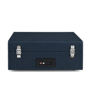Crosley Voyager Bluetooth Record Player in navy, rear view showing ports and connections