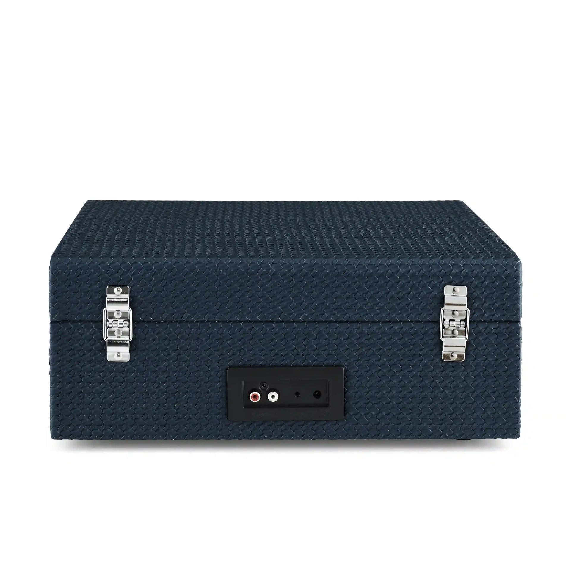Crosley Voyager Bluetooth Record Player in navy, rear view showing ports and connections