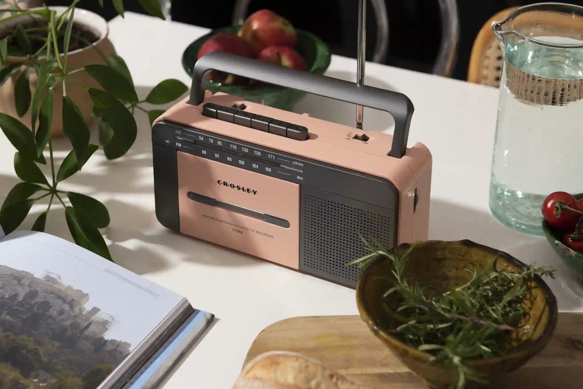 Crosley CT102 cassette player in rose gold and grey, front view