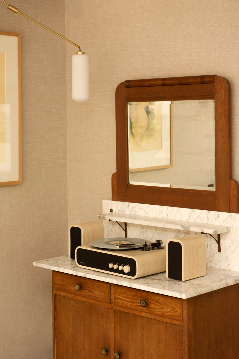 Crosley Gig Record Player With External Speakers in Natural wood Lifestyle