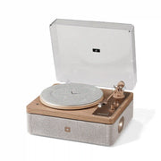 Crosley E100 Record Player in natural light grey finish, front view