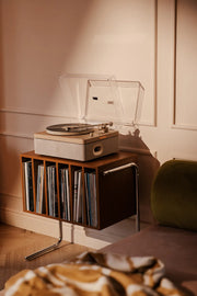 Crosley E100 record player in natural light grey, 