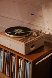 Crosley E100 record player in natural light grey, 