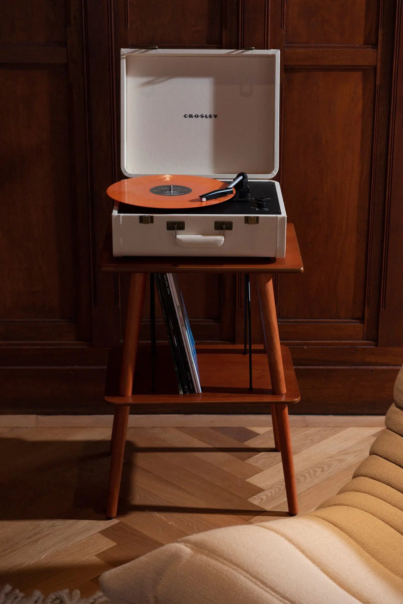 Manchester record player stand with storage furniture - ST66-PA | Paprika Crosley Radio Europe